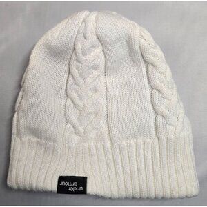 Under Armour White Cable Knit Beanie Hat Acrylic Warm Reversible Winter vintage